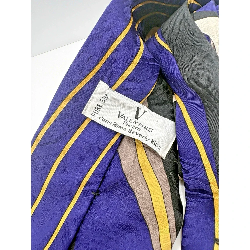 Valentino Cravatte Silk Tie Handmade in Italy Purple Black Gold Abstract Vintage